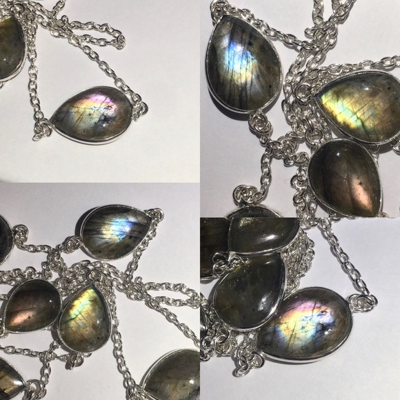 Fiery Flash Natural Labradorite Gemstone Handmade Station Necklace - Picture 5 of 7